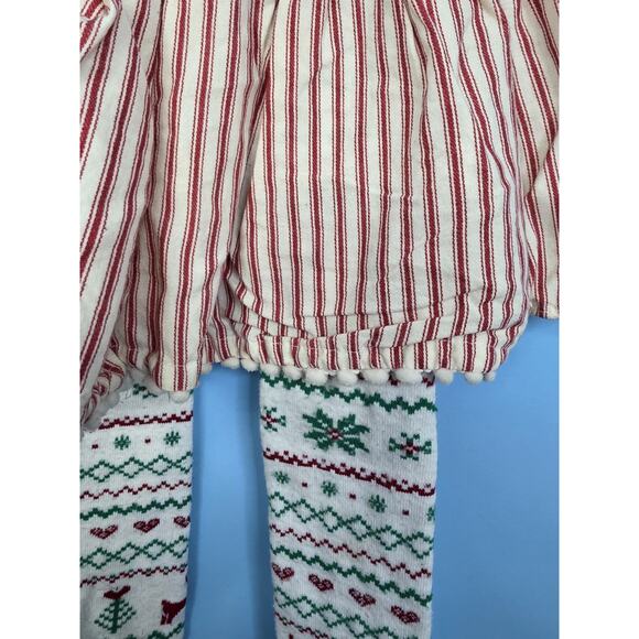 Girls Mud Pie Striped Christmas Pom Pom Skirt With Built In Tights Size 24M/2T - Picture 2 of 4